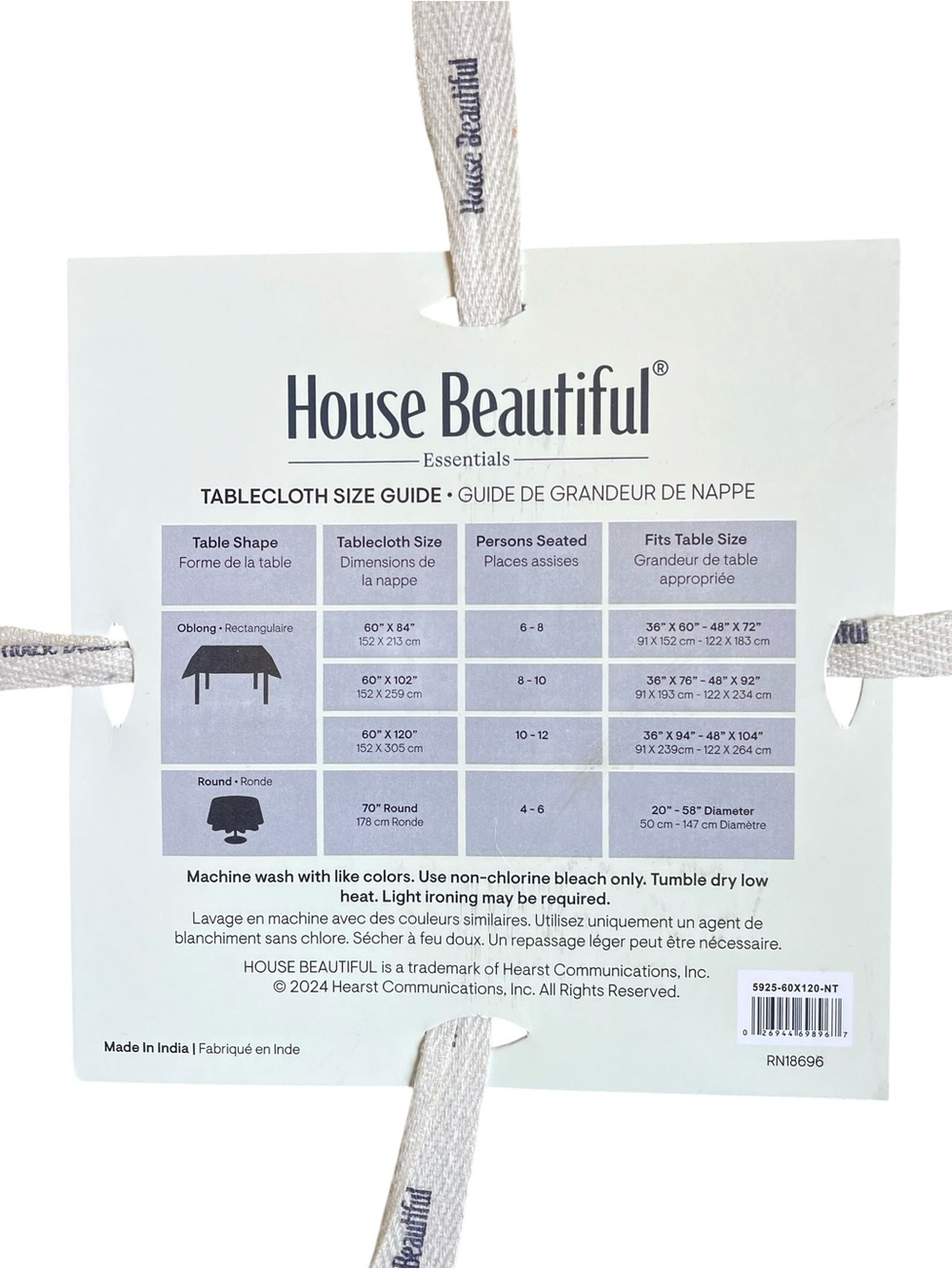 House Beautiful Essentials Tablecloth 60” x 120” Neutral Flax Color NWT - Picture 5 of 6